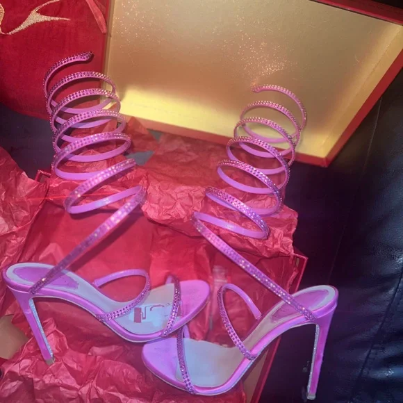 RENE CAOVILLA Pink Crystal Wrap-Up Heel - Picture 5 of 6